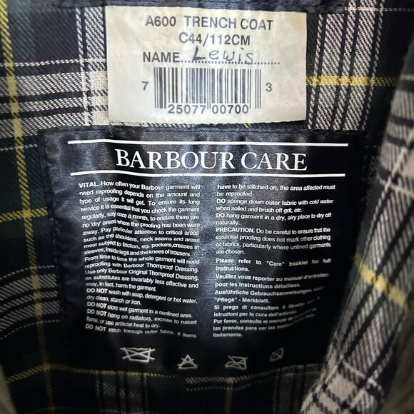 Barbour Vintage Double Breast Belted Long Trench Coat C44/112CM Waxed Cotton XL - Picture 8 of 10